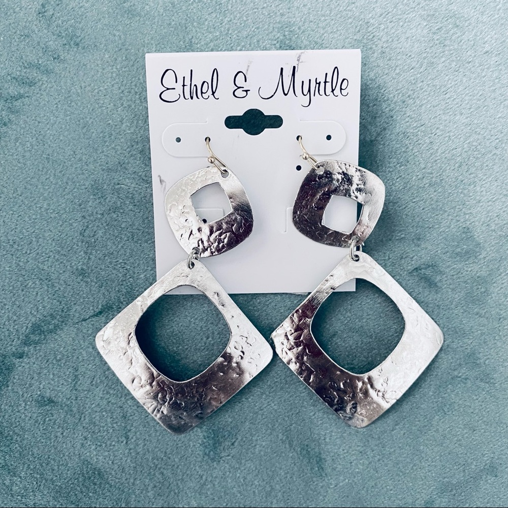 Ethel & Myrtle stamped silver drop earrings